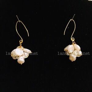 NEW✨ Dangle Hoop Swing Freshwater Baroque Pearl Gold Drop Statement Earrings